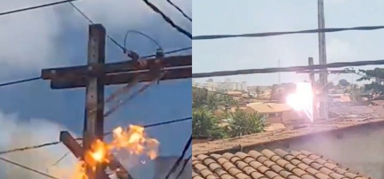 Homem tenta fazer ‘gato’ de energia e acaba ‘torrado’ em poste de energia; assista