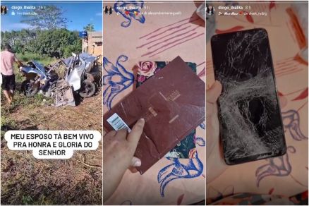 Esposa sobrevivente mostra destroços de Gol e Bíblia com sangue em MT; veja