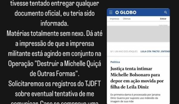 Michelle rebate fake news da “imprensa militante”: “Sem nexo”