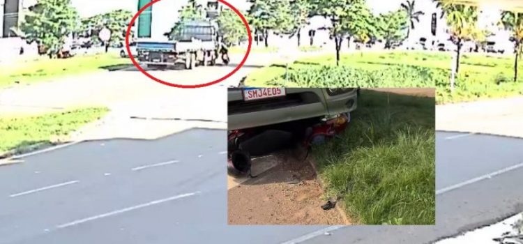 Vídeo mostra motociclista quase sendo esmagada por caminhão após manobra na BR-163