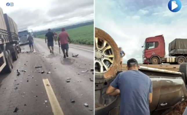 Mãe e filhos morrem após carro colidir em caminhão parado em MT