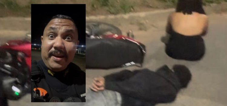 Amostradinho com novinha na garupa cai durante fuga e acaba nas “garras” do sargento Costa em Rondonópolis; vídeo