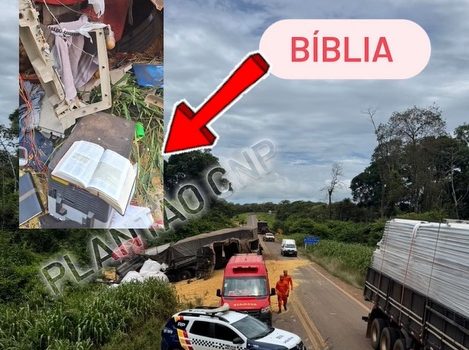 Bíblia aparece aberta entre destroços de acidente que matou motorista preso às ferragens em MT
