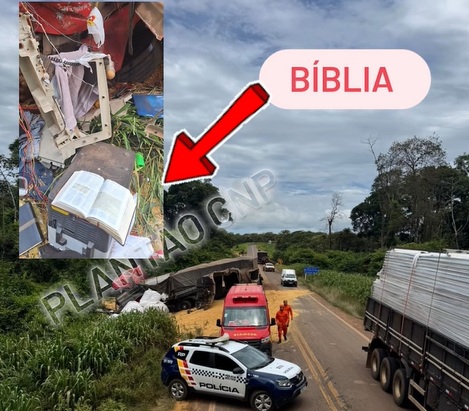 Bíblia aparece aberta entre destroços de acidente que matou motorista preso às ferragens em MT