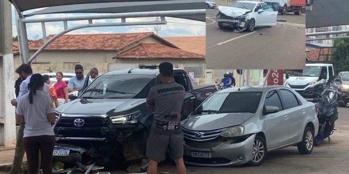 Hilux ignora preferencial, causa batida violenta e deixa veículos destruídos em Rondonópolis; vídeo