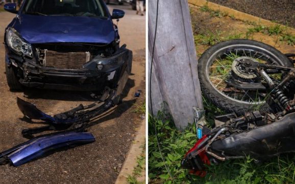 Motociclista é arremessado em poste após colidir brutalmente contra carro em Rondonópolis; vítima entubada