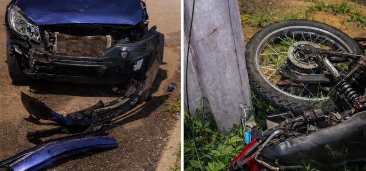 Motociclista é arremessado em poste após colidir brutalmente contra carro em Rondonópolis; vítima entubada