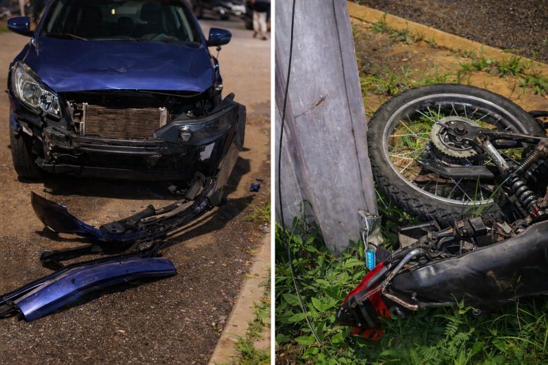 Motociclista é arremessado em poste após colidir brutalmente contra carro em Rondonópolis; vítima entubada