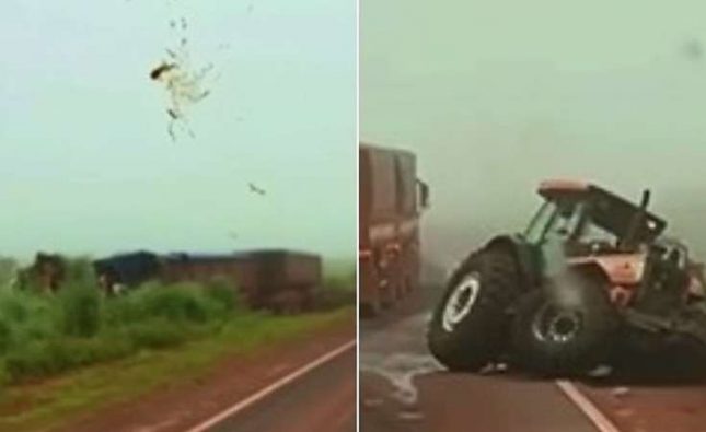 Motorista morre preso às ferragens após colidir brutalmente em trator em MT; assista