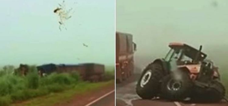 Motorista morre preso às ferragens após colidir brutalmente em trator em MT; assista