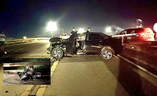 Motorista perde o controle no viaduto e bate violentamente contra proteção em Rondonópolis; vídeo