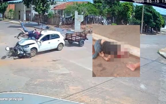 Vídeo mostra motorista invadindo a preferencial, colidindo em moto e matando idoso em Rondonópolis; assista