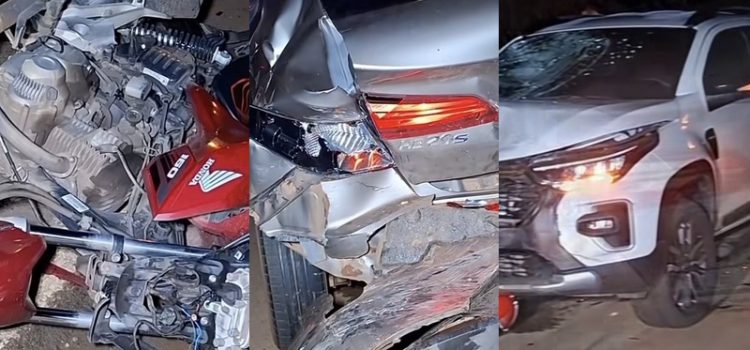 Carros e moto se envolvem em engavetamento e motociclista é arremessado em Rondonópolis