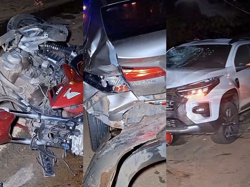 Carros e moto se envolvem em engavetamento e motociclista é arremessado em Rondonópolis