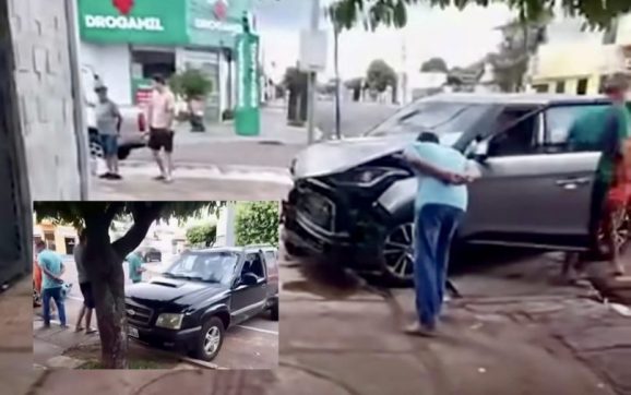 Dois idosos e jovem ficam feridos após forte colisão seguida de capotamento em Rondonópolis; vídeo