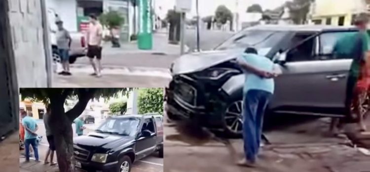 Dois idosos e jovem ficam feridos após forte colisão seguida de capotamento em Rondonópolis; vídeo