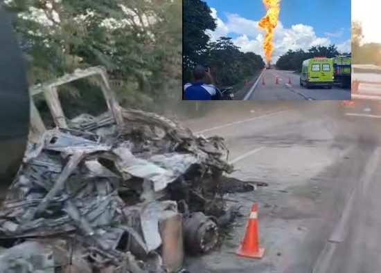 VÍDEO IMPRESSIONA | Carreta-tanque fica destruída após pegar fogo na Serra de São Vicente e trava BR-364