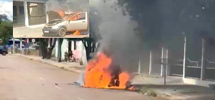 Vídeos mostram carro sendo destruído pelas chamas no Jardim Atlântico em Rondonópolis