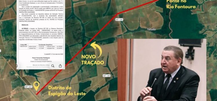 Após articulação de Nininho, Estado aprova novo traçado da MT-109 entre Querência e Canabrava do Norte