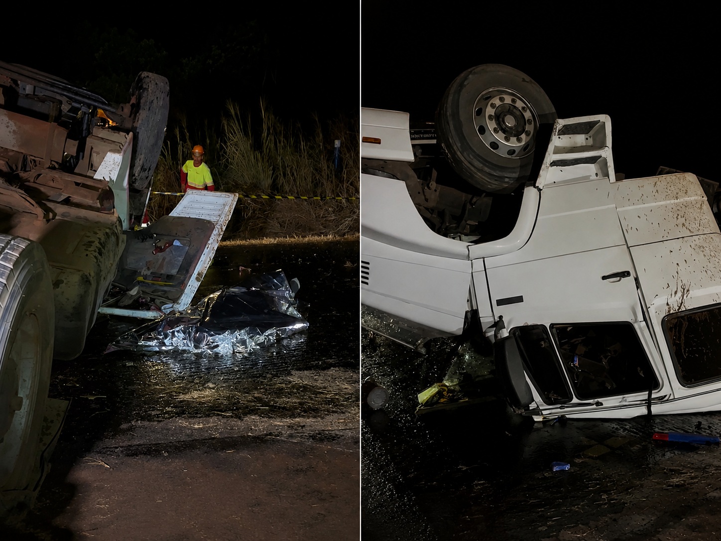 Motorista morre preso às ferragens após carreta tombar na BR-364 em Rondonópolis