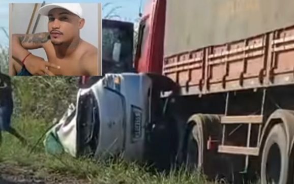 Passageiro morre preso às ferragens em colisão fortíssima entre Ônix e bitrem na Estrada da Guia em MT; vídeo forte