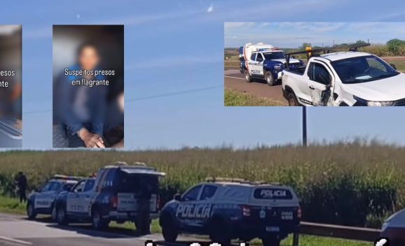 Policiais trocam tiros e perseguem bandidos com veículo furtado da Prefeitura na BR-163; imagens