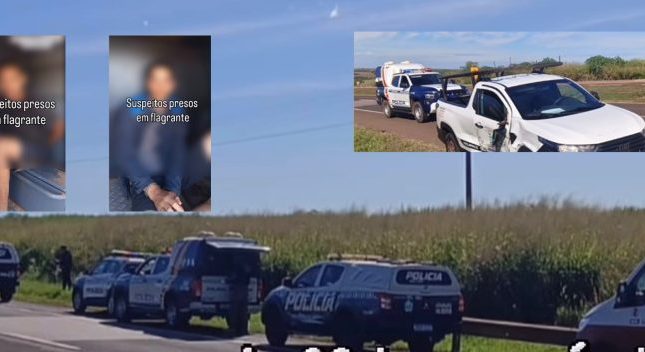 Policiais trocam tiros e perseguem bandidos com veículo furtado da Prefeitura na BR-163; imagens