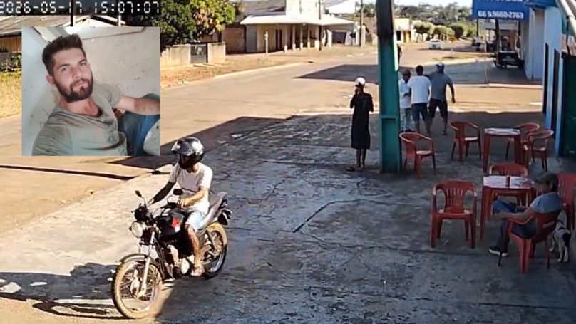 Vídeo mostra homem sendo morto com golpe de canivete no pescoço na frente de bar em MT; imagem fortíssima