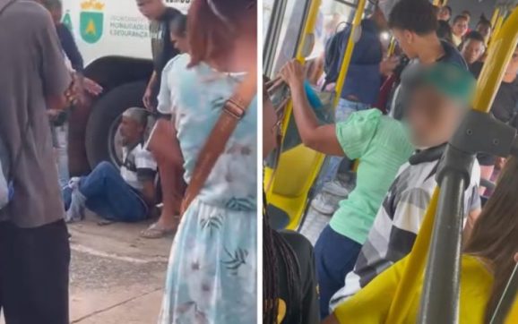 Vídeo mostra tarado amarrado após esfregar pênis em adolescente dentro de ônibus em MT
