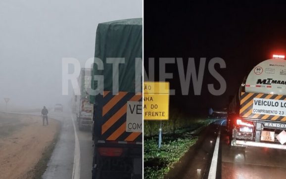 Acidente entre caminhão e duas carretas interdita Serra de São Vicente e causa congestionamento; veja vídeo