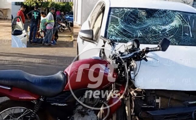 Impacto violento: motociclista é arremessado após bater contra carro em Rondonópolis