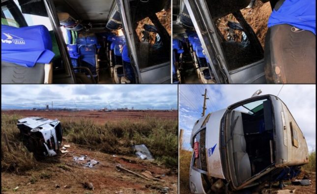 Tombamento de micro-ônibus quase termina em tragédia e deixa 7 feridos em Rondonópolis; vídeo