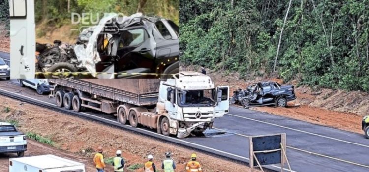 Duas pessoas morrem esmagadas às ferragens após carro colidir com carreta na BR-163; vídeo