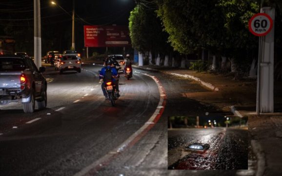 Gestão Cláudio inova com sinalização de led em ciclofaixa na Avenida dos Estudantes