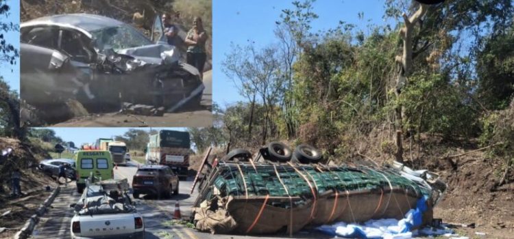 Grave acidente entre carreta-tanque, caminhão e carro deixa pessoa ferida na BR-364; vídeo