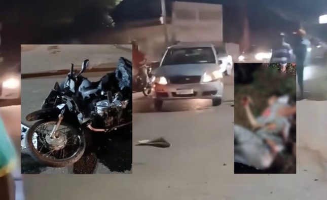 Motociclista é arremessado após colidir violentamente na traseira de carro em Rondonópolis; vídeo