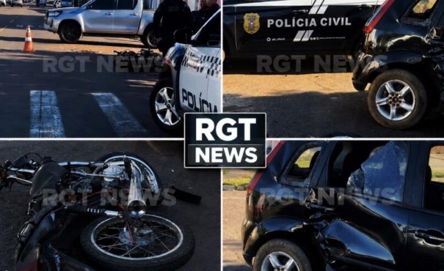 Motociclista sem CNH e com moto sem placas fica ferido após forte colisão com carro em Rondonópolis; vídeo