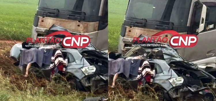Quatro pessoas morrem após carro colidir brutalmente com carreta em rodovia de MT; veja imagens