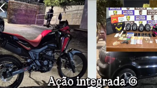 Rondonópolis: dupla é flagrada com moto furtada e PM descobre carro roubado e drogas em esconderijo de faccionados