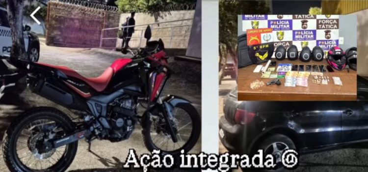 Rondonópolis: dupla é flagrada com moto furtada e PM descobre carro roubado e drogas em esconderijo de faccionados