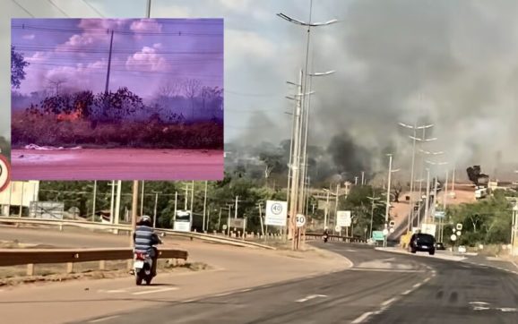Vídeo mostra incêndio de grandes proporções atingindo região de cemitério em Rondonópolis