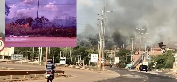 Vídeo mostra incêndio de grandes proporções atingindo região de cemitério em Rondonópolis