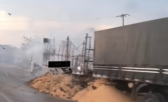 Carreta pega fogo, atinge vegetação na BR-364 e provoca fila gigante entre Juscimeira e Rondonópolis; vídeo
