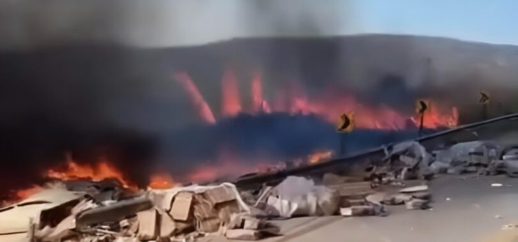 Motorista morre após carreta cair em ribanceira e ser destruída pelas chamas em MT; vídeo