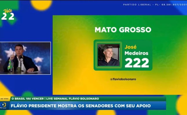 Flávio Bolsonaro reforça apoio a Zé Medeiros para o Senado em MT durante live semanal; assista