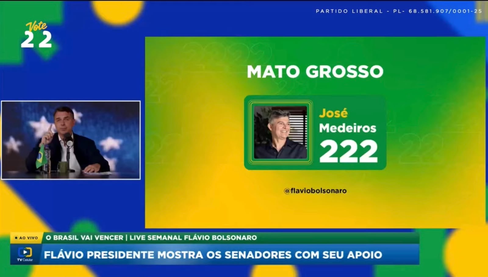 Flávio Bolsonaro reforça apoio a Zé Medeiros para o Senado em MT durante live semanal; assista