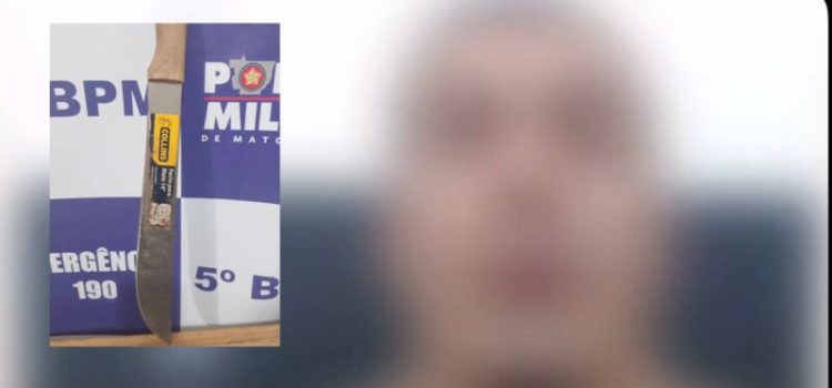 Homem ‘enlouquecido’ agride familiar e ainda encara PM com facão em Rondonópolis