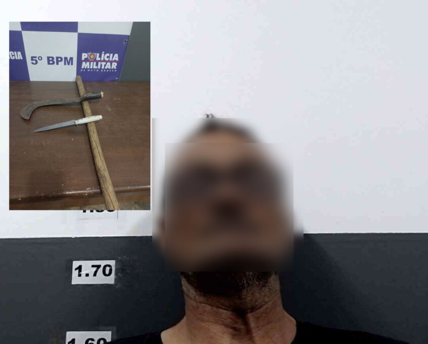 Homem espalha medo na madrugada e ameaça matar vizinhos com foice e faca em Rondonópolis; veja imagens