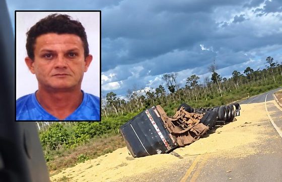 Motorista morre preso às ferragens após carreta tombar em rodovia de MT; vídeo