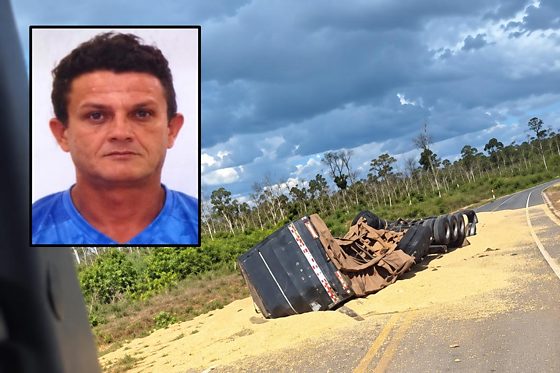 Motorista morre preso às ferragens após carreta tombar em rodovia de MT; vídeo